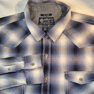 American Rag Men's XXL Long Sleeve Button Down Plaid Shirt - Blue and White